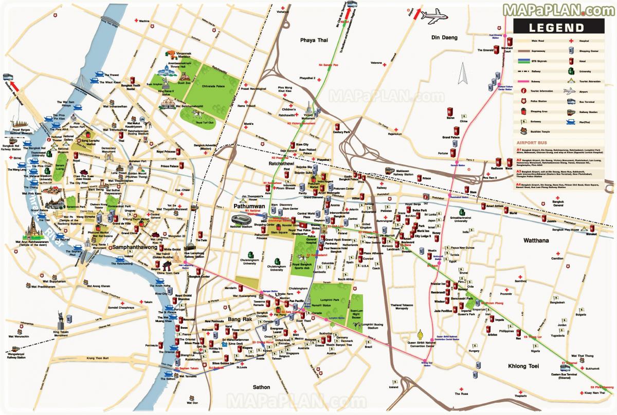 bangkok, hlavné atrakcie mapu