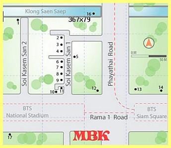 mbk nákupné centrum v bangkoku mapu