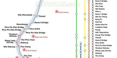 Bangkok rieky trajekt mapu